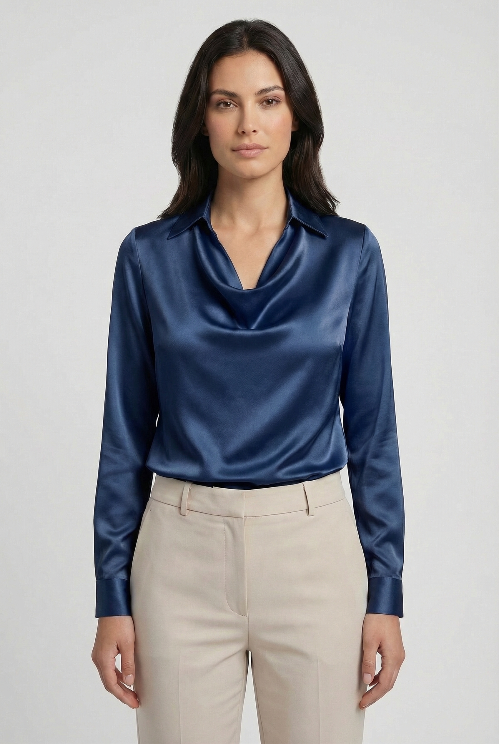 Blusa Mujer Drapeada Manga Larga Tejido Suave Diseño Clásico Elegante