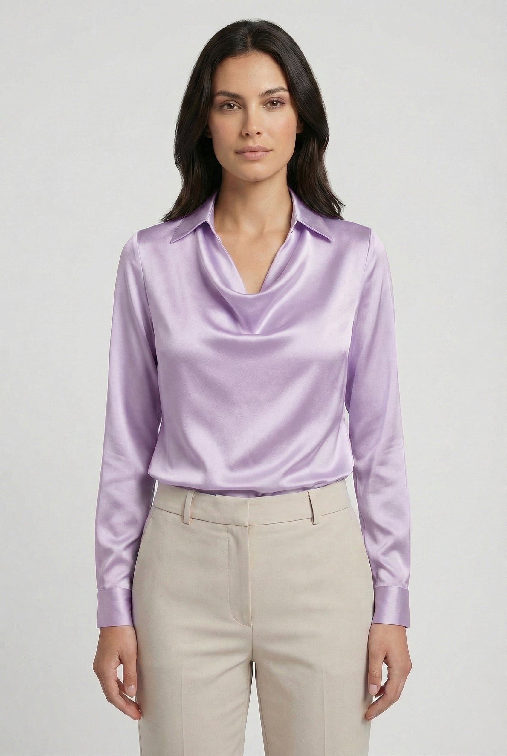 Blusa Mujer Drapeada Manga Larga Tejido Suave Diseño Clásico Elegante