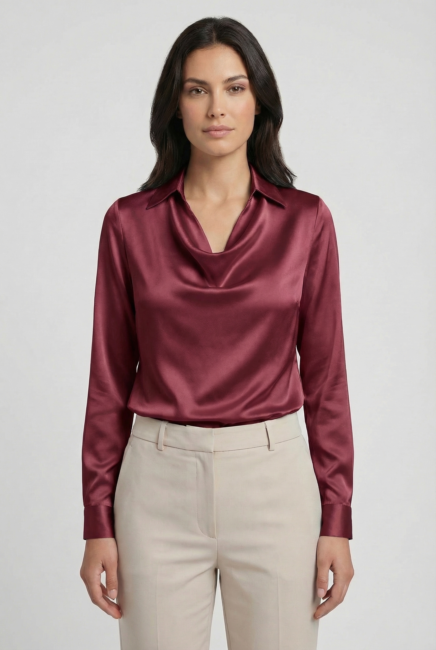 Blusa Mujer Drapeada Manga Larga Tejido Suave Diseño Clásico Elegante