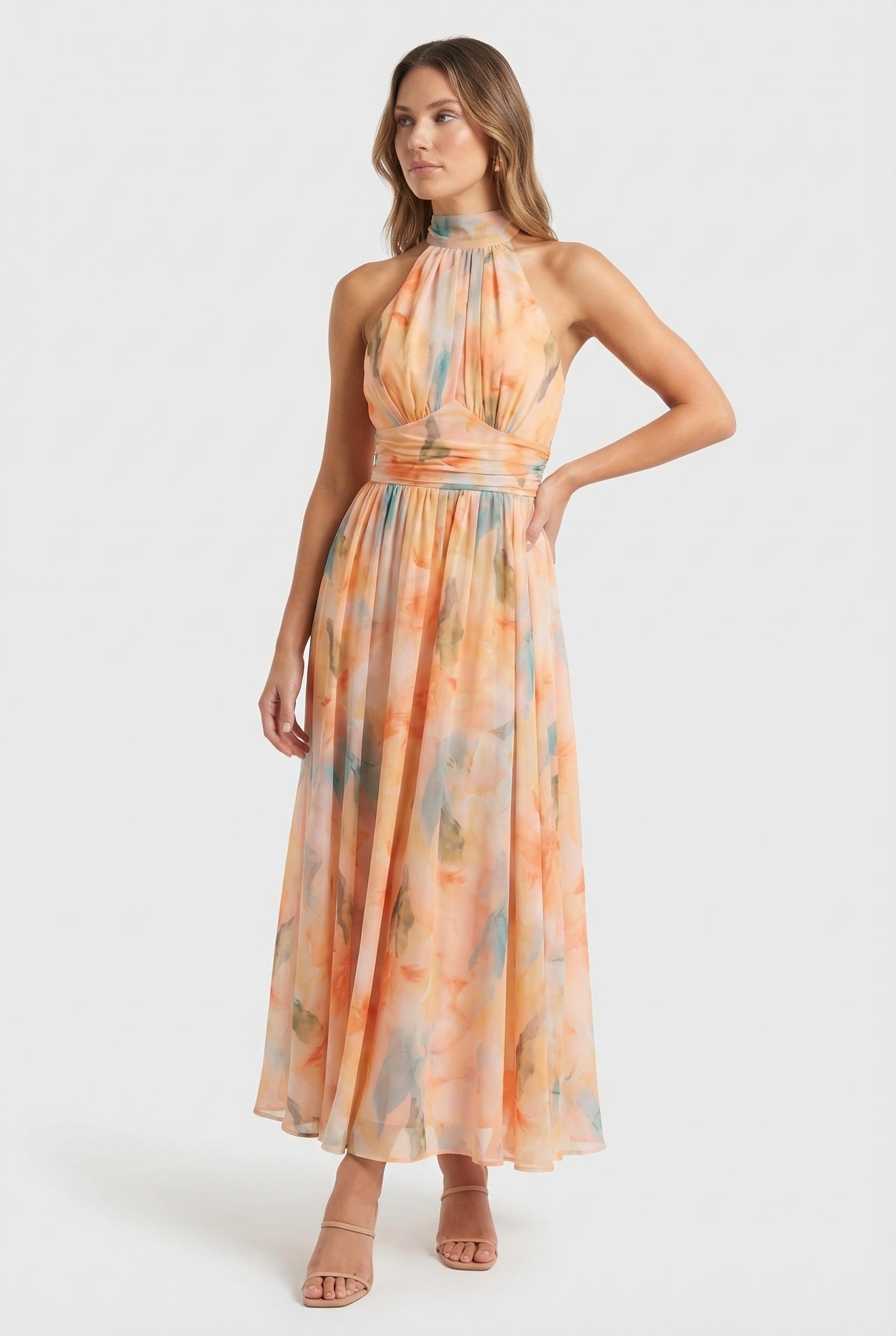 Mujer Vestido Maxi Floral Halter Diseño Alineado Verano