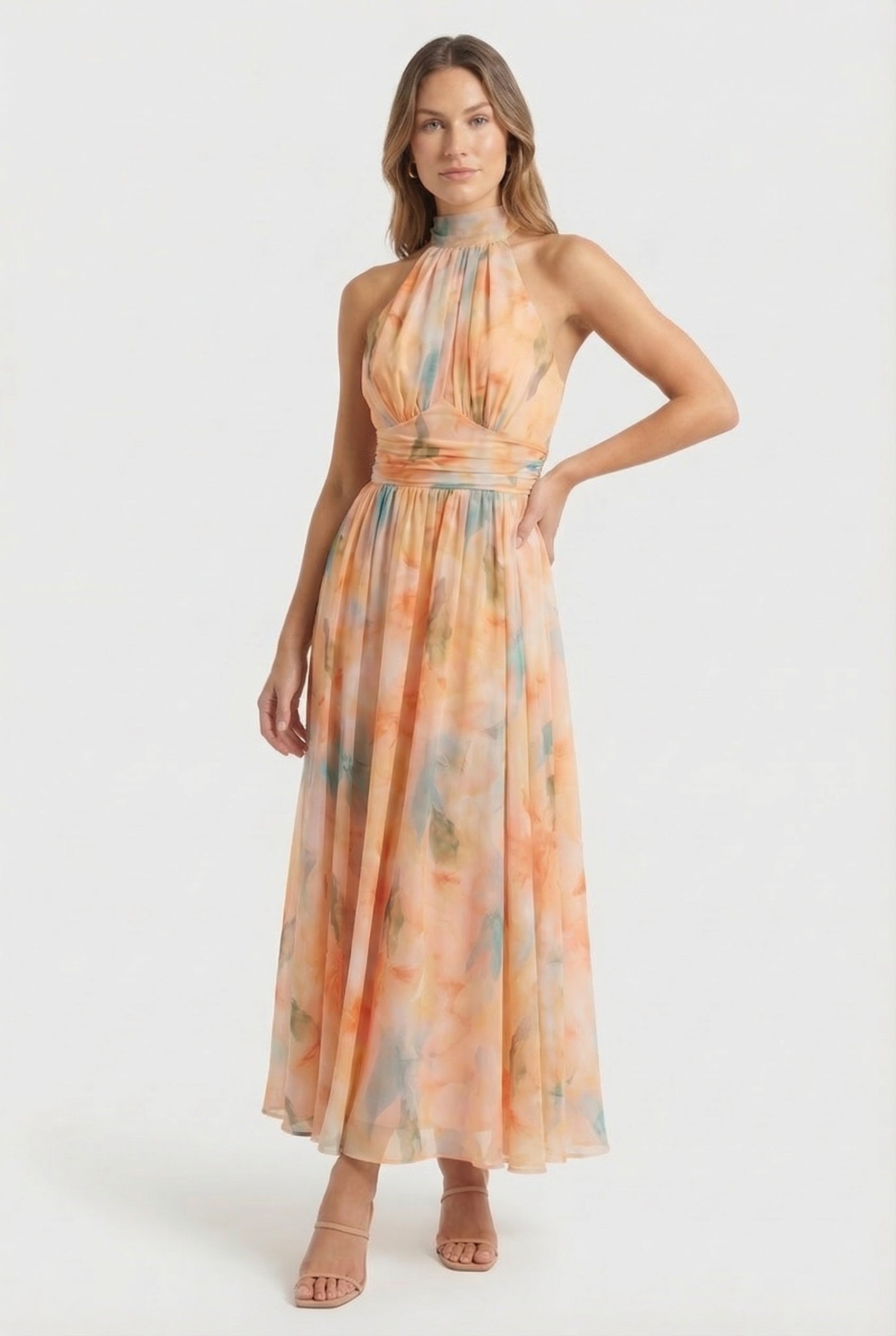 Mujer Vestido Maxi Floral Halter Diseño Alineado Verano