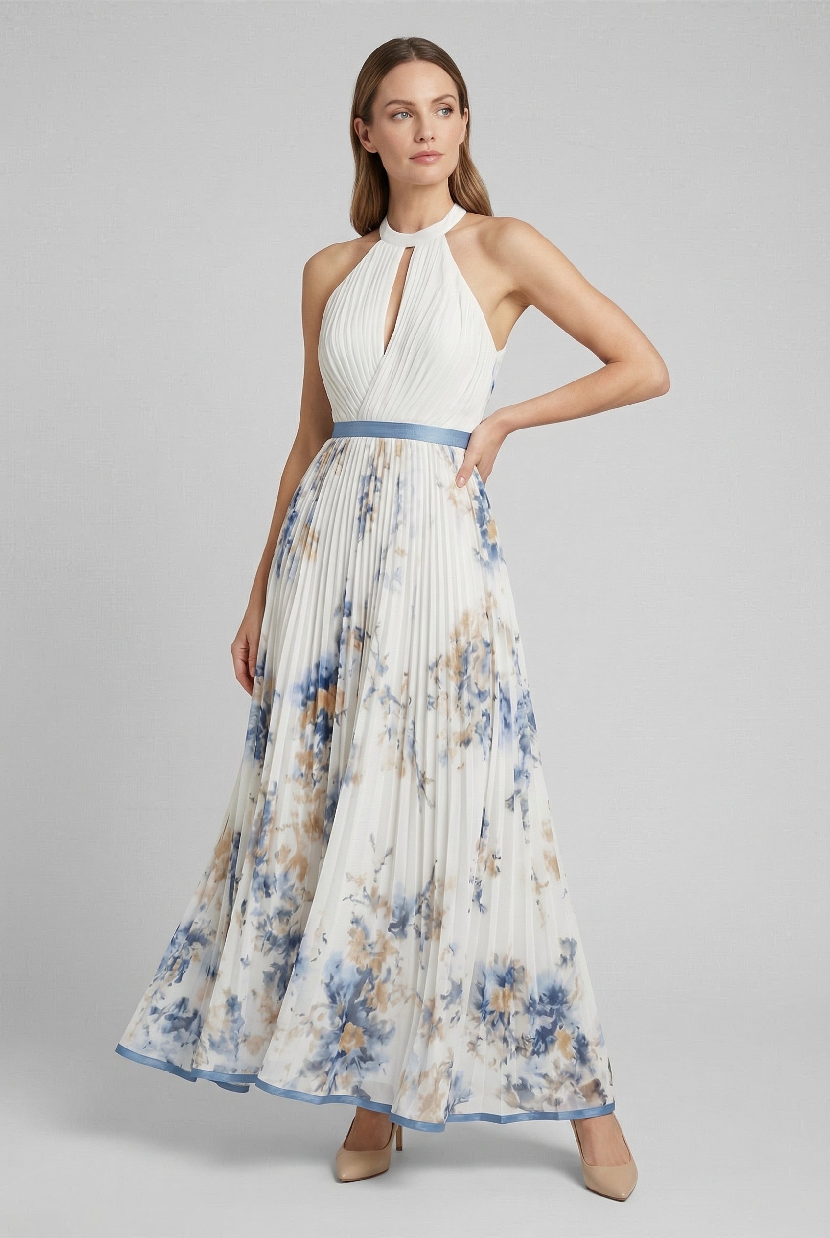 Mujer Vestido Midi Acampanado Floral Sin Mangas Escote en V