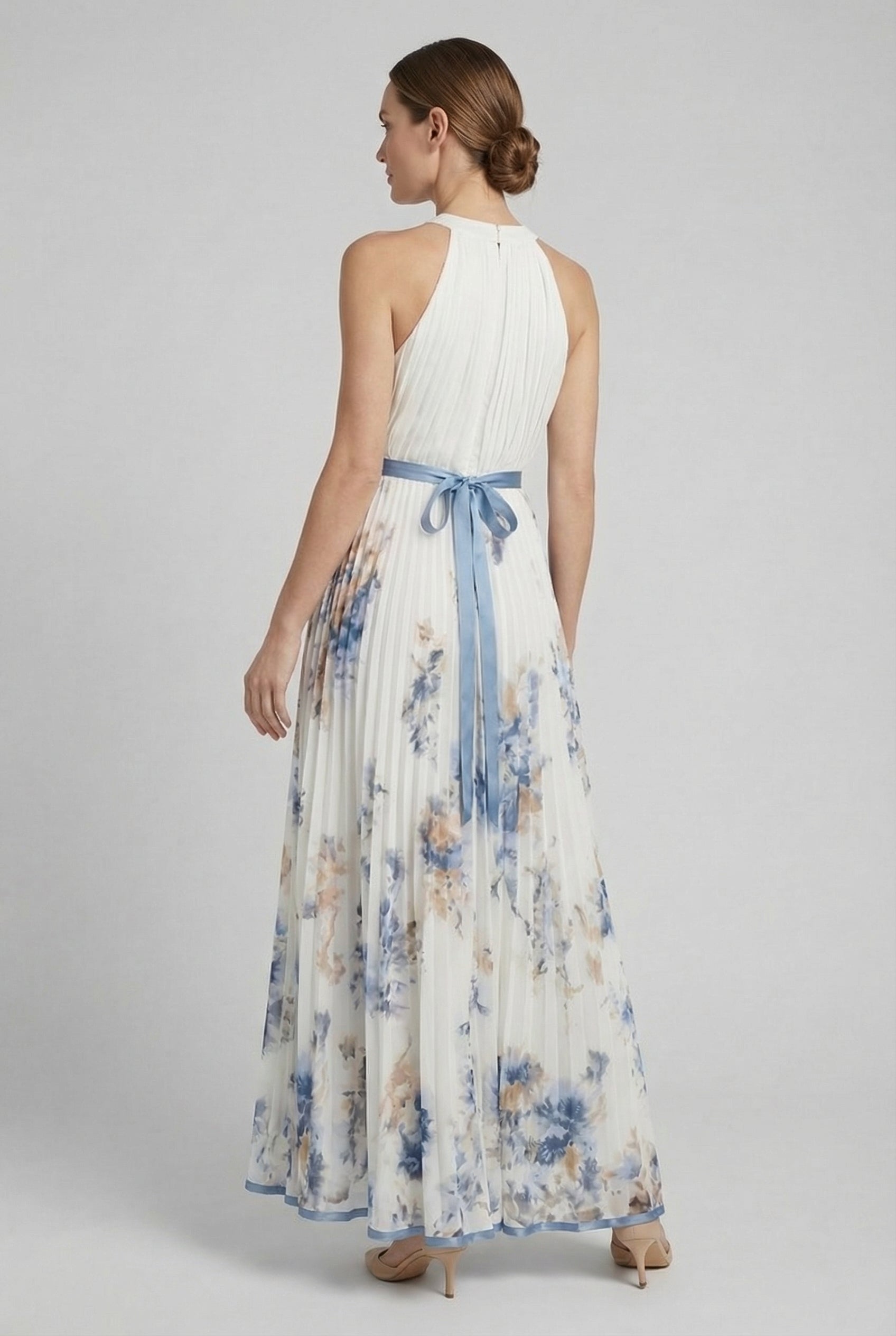Mujer Vestido Midi Acampanado Floral Sin Mangas Escote en V
